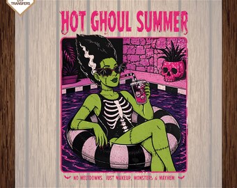 Hot Ghoul Summer Spooky halloween Girl In Floaty Ready To Press, Summer Goth Summerween Dtf Transfers, Summer Tank Top Direct To Film