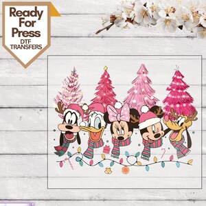 Pink Tree Christmas Ready To Press, Christmas Dwarfs Dtf Transfers, Disney 2024 Christmas Heat Press, Christmas Mickey  Minnie Dtf