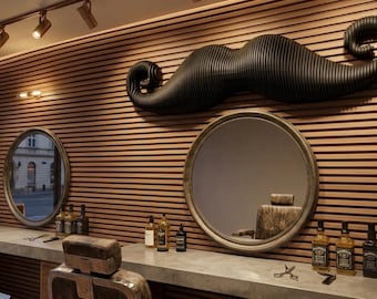 Decorazione murale parametrica a forma di baffi, scultura in MDF nero opaco, arredamento da barbiere, decorazione da appendere per gentiluomo