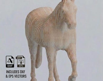 File parametrico per fresatrice CNC di un cavallo / Modello per scultura di cavallo a strati / DXF EPS / Modello in legno tagliato al laser / Uso commerciale
