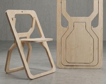 Minimalist Folding Chair, Beech Plywood, Space Saving Wall Seat