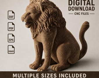 File parametrico per fresatrice CNC di un leone da parete / Modello di scultura di leone a strati / DXF PDF EPS / Modello in legno tagliato al laser / Uso commerciale