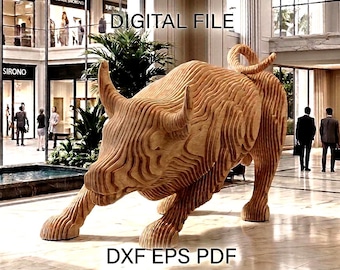 File parametrico per fresatrice CNC di un toro / Modello per scultura di toro a strati / DXF EPS / Modello in legno tagliato al laser / Uso commerciale