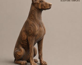 Progetti parametrici per fresatura CNC di un Doberman seduto, file di taglio laser per scultura di cane a strati in PDF DXF Eps, modello vettoriale, download digitale