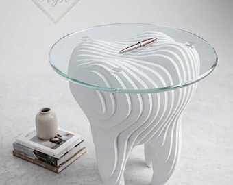 Scultura 3D a forma di dente per tavolino – Arte dentale parametrica, MDF, colori RAL personalizzati