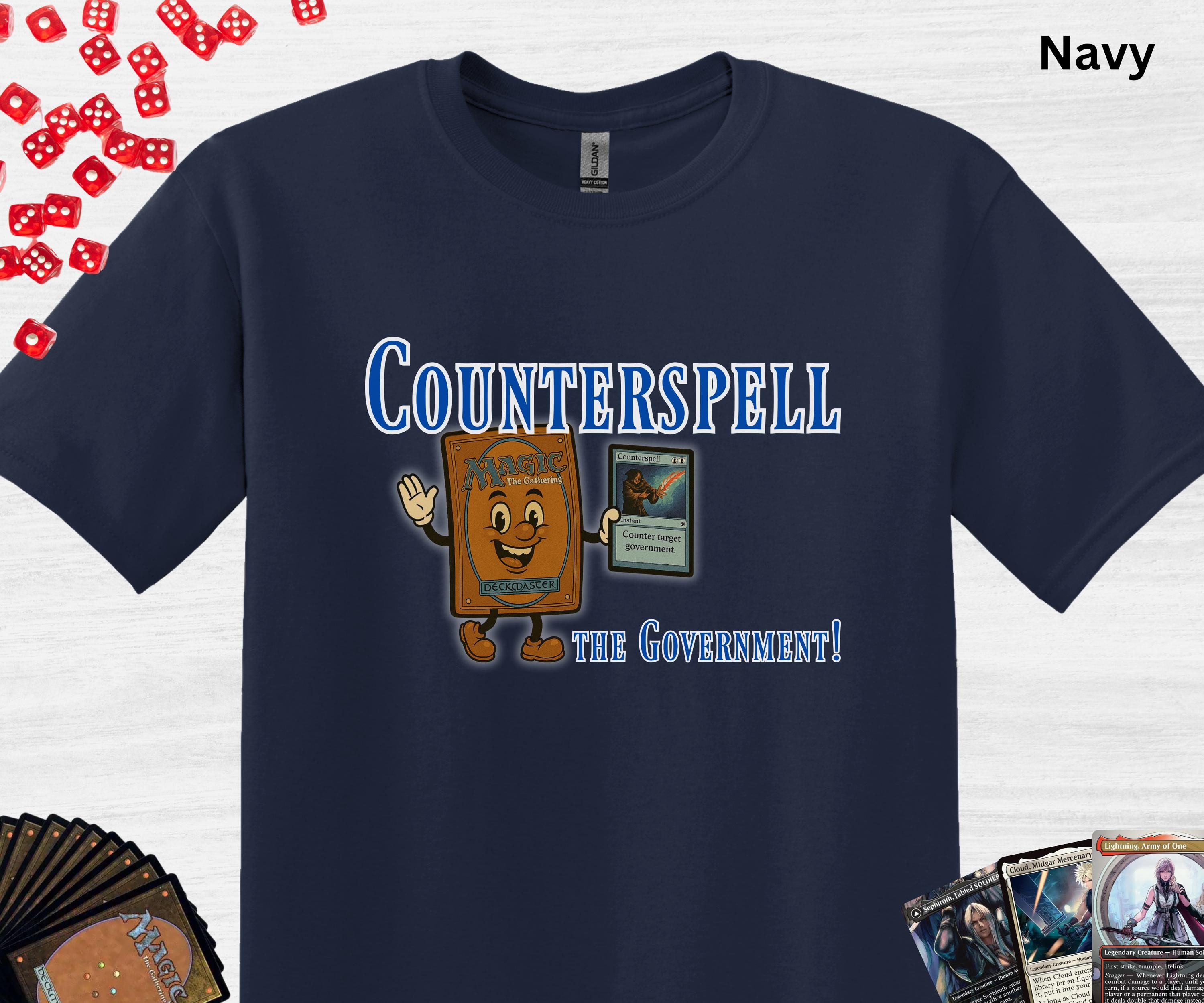 90s Magic The Gathering プロツアー スタッフTシャツ 紺 Counterspell the Government Funny MTG Shirt - Blue Players Tee