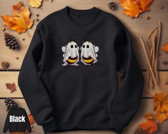 Geist Bienen Halloween Sweatshirt Niedlichen Kostüm-Design für Herbst Gruselige Biene Rundhals Pullover Unisex Gespenstische Biene Sweatshirt Halloween-Geist