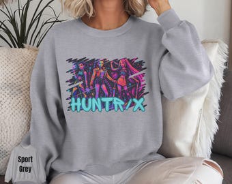 Huntrix Demon Hunters Crewneck Sweatshirt, Unisex Softstyle Graphic Pop Culture Fashion Kpop Sweatshirt, Demon Hunters Sweatshirt