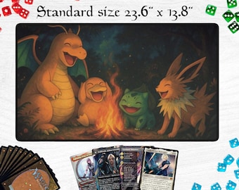 Tapete de juego para acampar para jugadores de TCG, fanáticos de Pocket Monsters. Tapete de escritorio único, regalo para él, regalo para ella. Tapete de juego de torneo TCG.