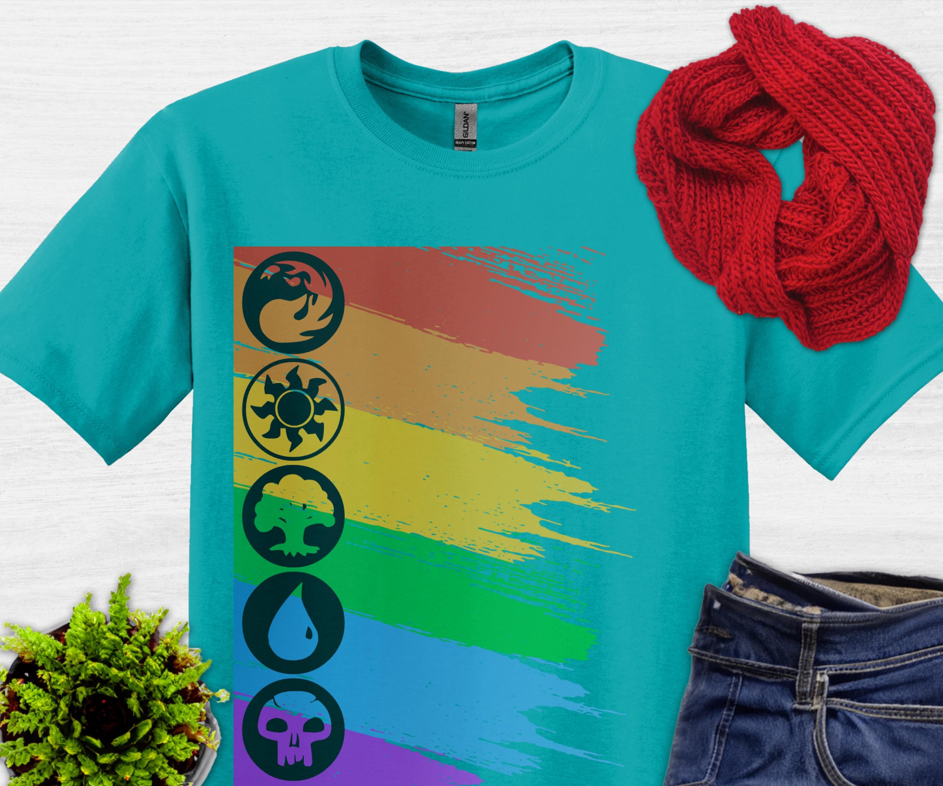 Unisex Pride T-Shirt, Rainbow LGBT Gamer Tee, MTG Player Mana Design, Magic the Gathering Shirt, LGBTQ Pride Tee
