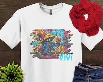 Final Fantasy Vivi Graffiti T-Shirt FFIX Unisex Softstyle T-Shirt Gamer Geschenk Videospiel Videospiel T-Shirt Final Fantasy 9 Fan Gaming Bekleidung Retro Game Top