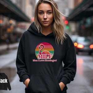 Funny Flamingo MILF Retro Sunset Hoodie Gift for Flamingo Loving Moms Colorful Sweatshirt Joke Hooded Sweater Sarcastic Mother&#39;s Day