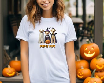 Camiseta de Halloween con diseño de labradoodle, regalo de Doodle Crew, camiseta unisex de algodón, camiseta de Halloween para amantes de los perros, camiseta de Halloween con diseño de doodle