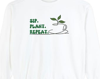 Comfort Colors Cozy Coffee Lover Plant Lover Sweatshirt Apparel Unisex Garment-Dyed Jumper Earthy Tones Pullover Plant Mom Gift