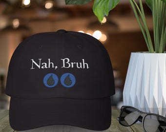 Nah Bruh MTG Counterspell Hat pour les fans de Magic the Gathering, joueur bleu, cadeau gamer drôle, casquette snapback réglable cadeau joueur MTG texte blanc