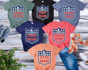 Comfort Colors Football Teacher Shirts School Staff Shirts Personalized Teacher Tees Kindergarten First Second Third Fourth Fifth Grade Team