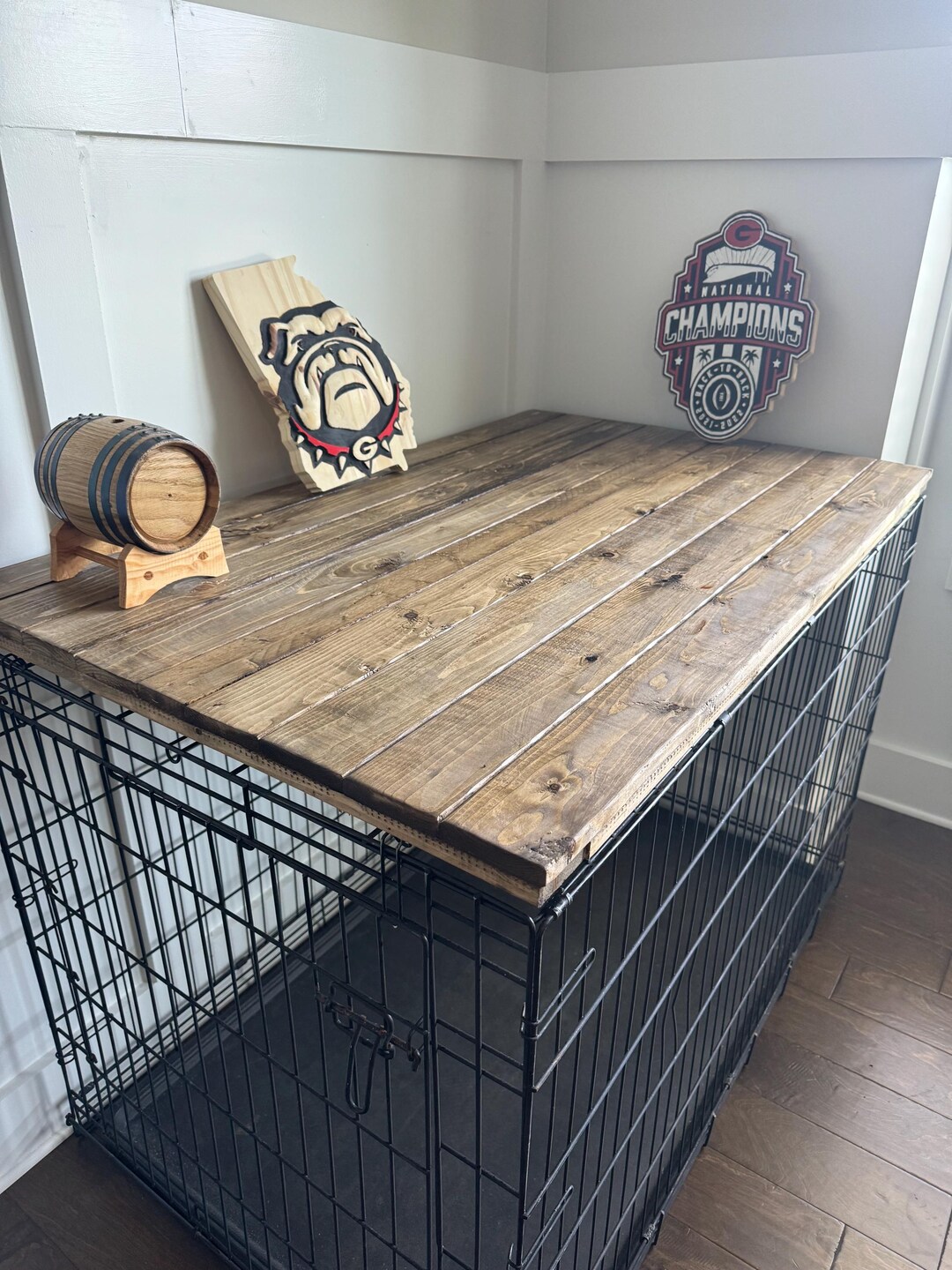 Image showcasing Farmhouse Dog Crate Table Top: Wood Kennel Cover Furniture - Etsy