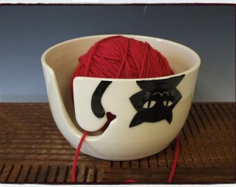 Upside Down Black Cat Yarn Bowl