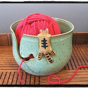 RESERVED-Turquoise Tabby Cat Yarn Bowl