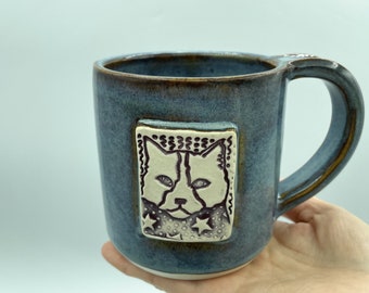Blue Mug with Purple Cat