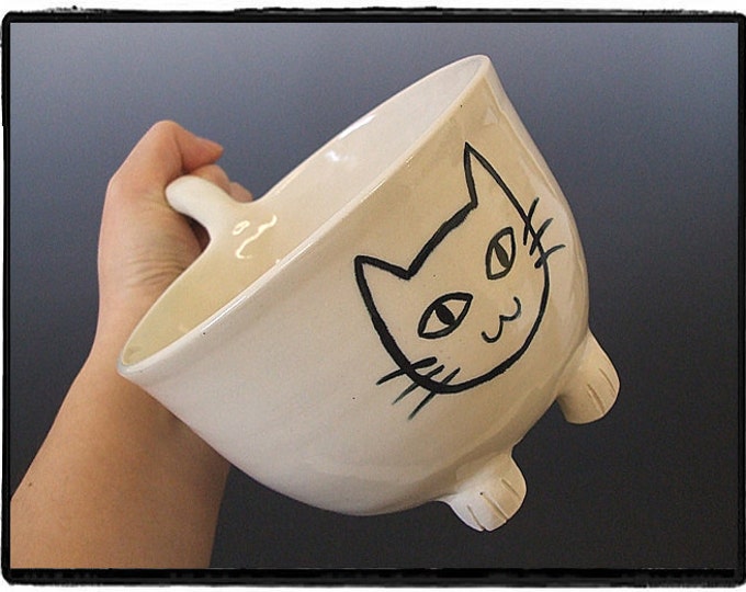 SECOND Salesuper Cute Cat Soup Bowl/ Big Mug in White by Misunrie Etsy