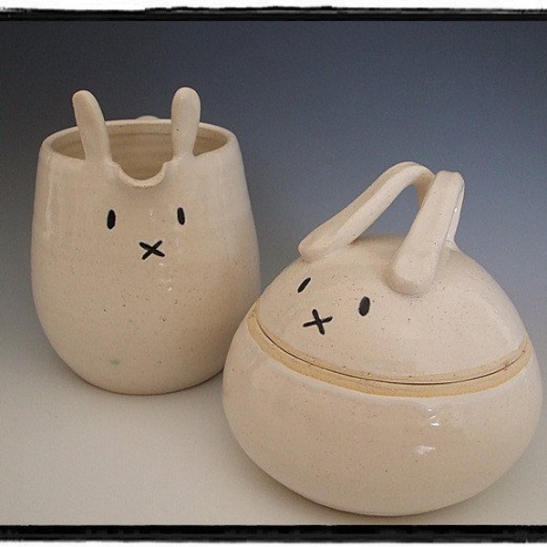 White Bunny Sugar Bowl and Creamer Set