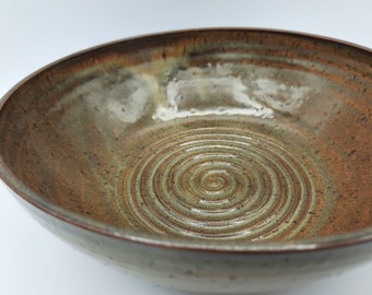 Wide Bowl with Swirl Pattern in Brown Shino