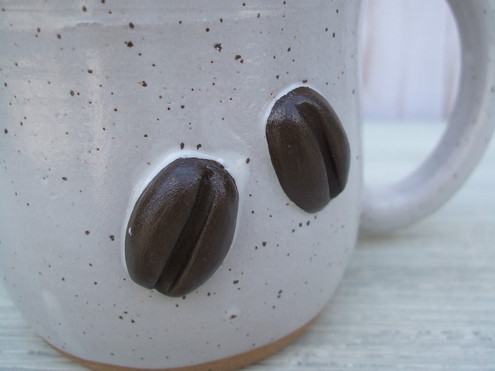Coffee Mug with Coffee Bean Decoration in White Etsy