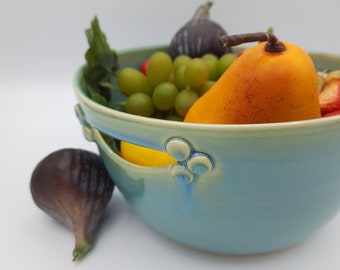 Oval Shaped Bowl with Handles in Turquoise