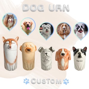 Custom Portrait Pet Urn for Ashes,Personalized Dog Pottery Container with Lid,Pet Loss Gift,Dog Storage Canister,Special Memory