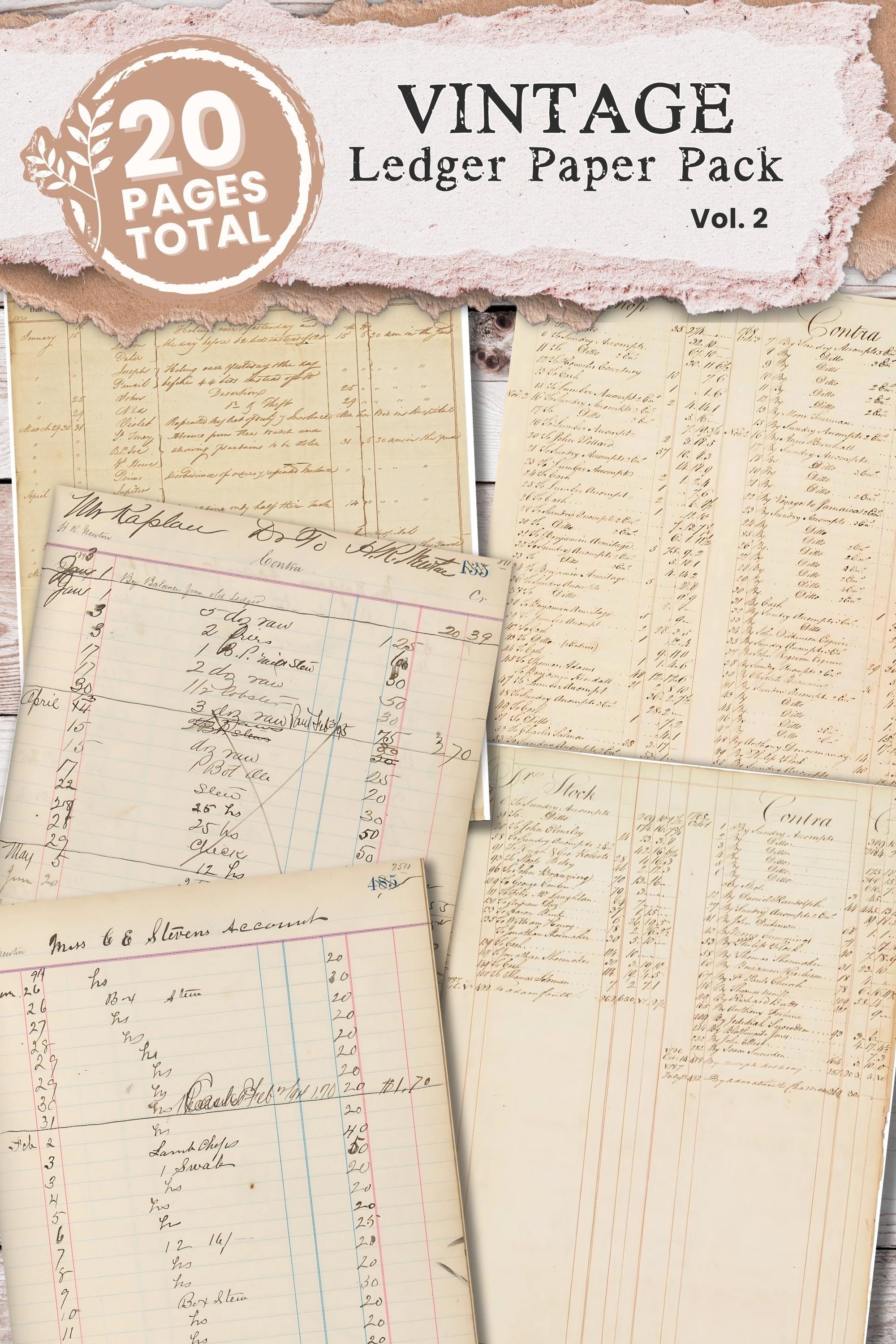 Printable Ledger Paper Pack Digital Junk Journal Old Ledger Pages ...