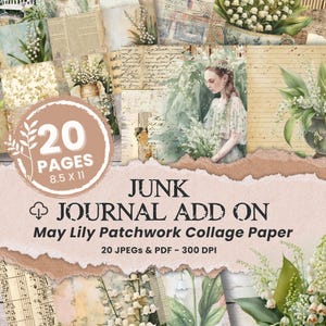 Journal indésirable du muguet, papiers patchwork, kit d'extension imprimable pour journal indésirable, fleurs rustiques, papiers numériques, feuille de collage téléchargée