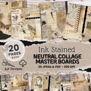 Master Board Collage Schneidpapier Neutral Grungy Scrappy Druckpapiere Vintage Junk Journal Basics Printable Sofort Downloaded-Papier