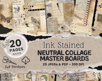 Master Board Collage Cutting Papers Neutral Grungy Scrappy Printing Papers Vintage Junk Journal Basics Printable Instantly Downloaded-Paper