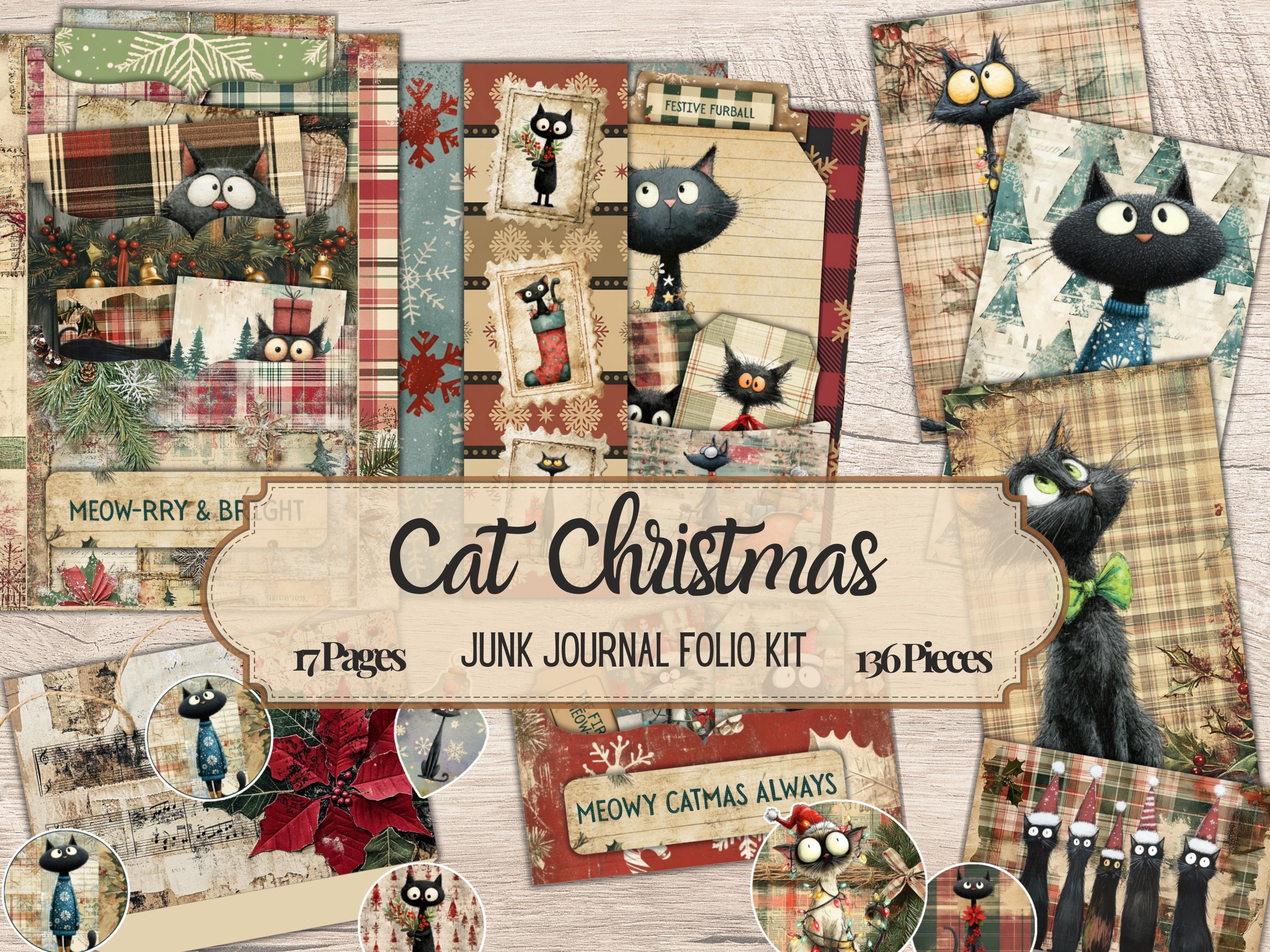 CAT CHRISTMAS Folio Junk Journal Kit, Christmas Ephemera Loaded Pocket ...