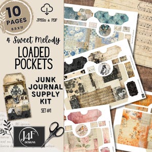 Junk Journal Supply Kit Loaded Pockets Downloadable Junk Journaling Digitized Ephemera Instantly Printable Tags Shabby Fussy Cutting Papers