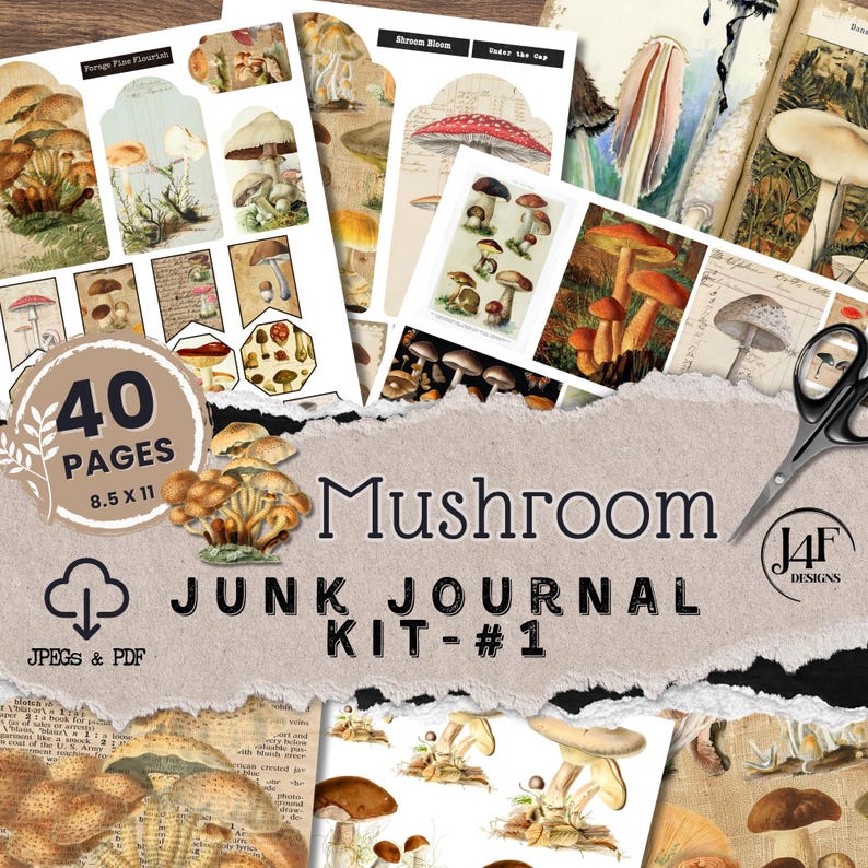 Vintage Mushroom Junk Journal Kit Digital Downloaded Mushroom ...