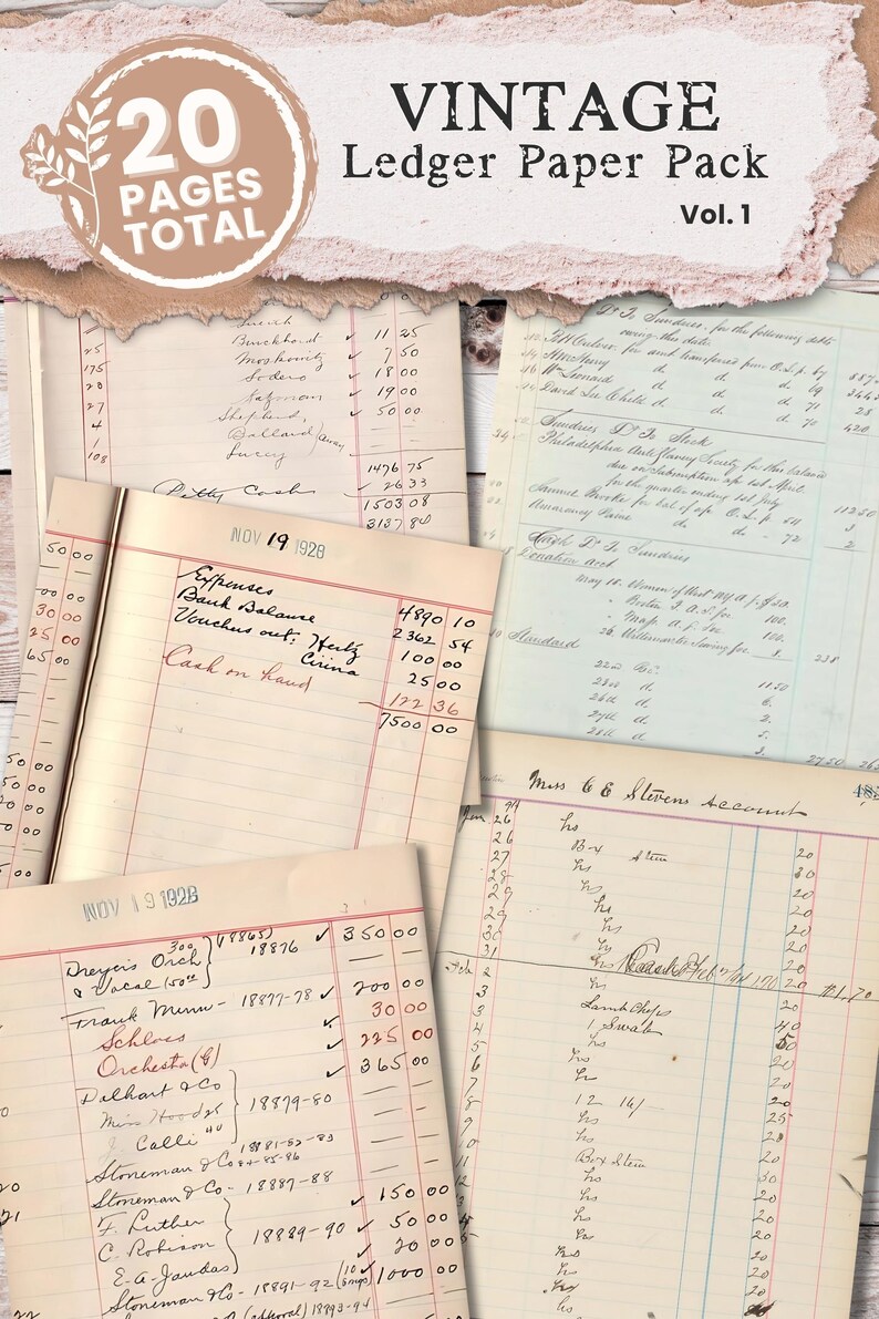 Printable Ledger Paper Pack Digital Junk Journal Old Ledger Pages ...