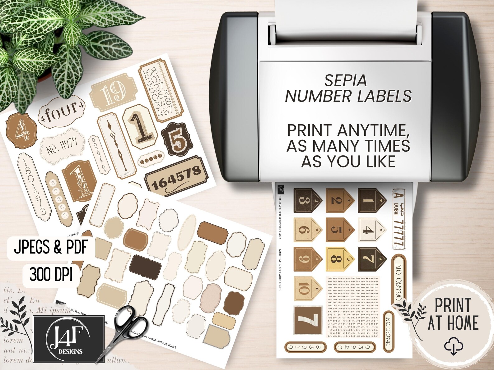 Journaling Number SEPIA NUMBER LABELS Junk Journaling Fussy Cut Digitized Printable ...
