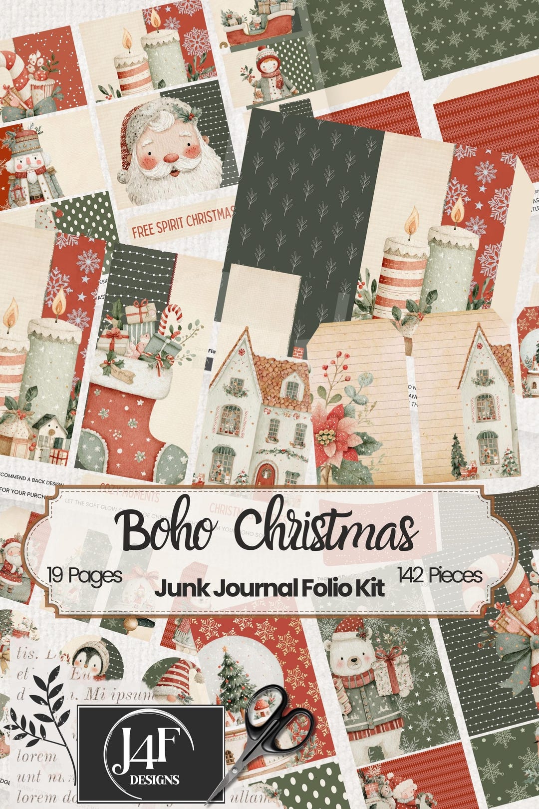 BOHO CHRISTMAS Loaded FOLIO Downloadable Junk Journaling Ephemera Kit ...