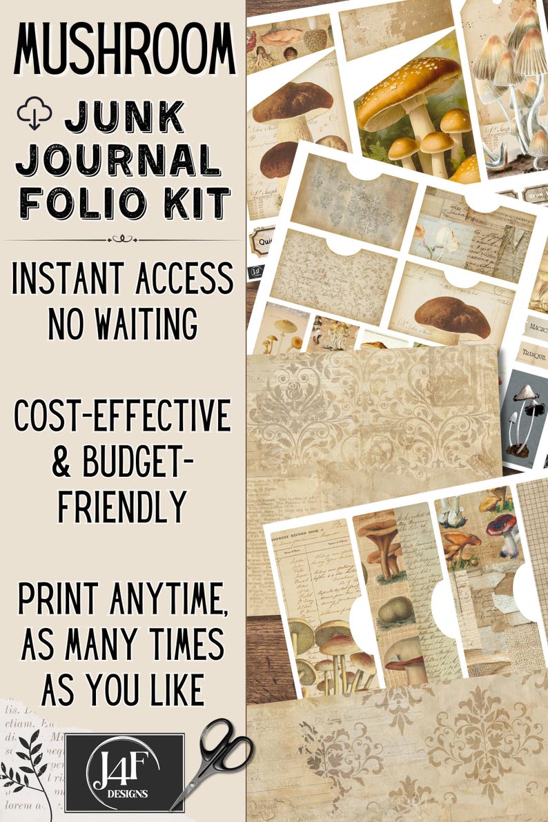 Mushroom Junk Journal Folio Kit Printable Instantly Downloaded Ephemera ...