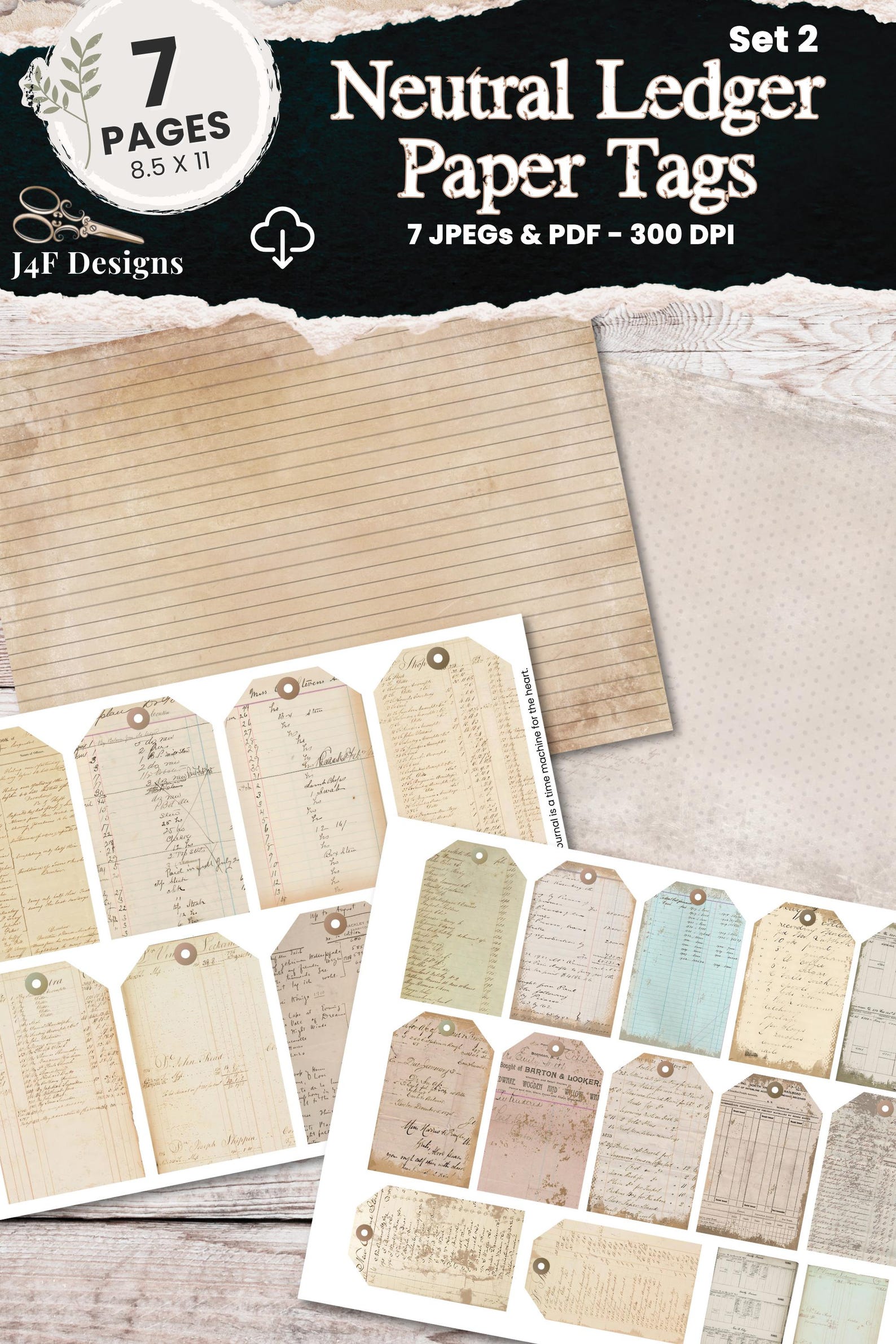 Neutral Junk Journal Tags Printable Vintage Ledger Paper Tags Old ...