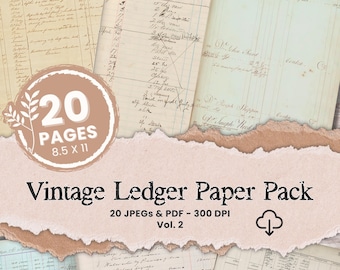 Utskrivbart Ledger-papperspaket Digital skräpjournal Gamla Ledger-sidor Antik klippbok Pappersbakgrund Skräpjournal Digitalt nedladdad Ephemera 2