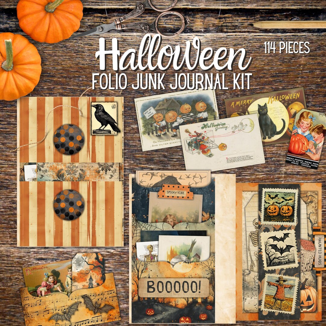 Halloween Junk Journal Folio Kit Vintage Digital Downloaded Ephemera ...