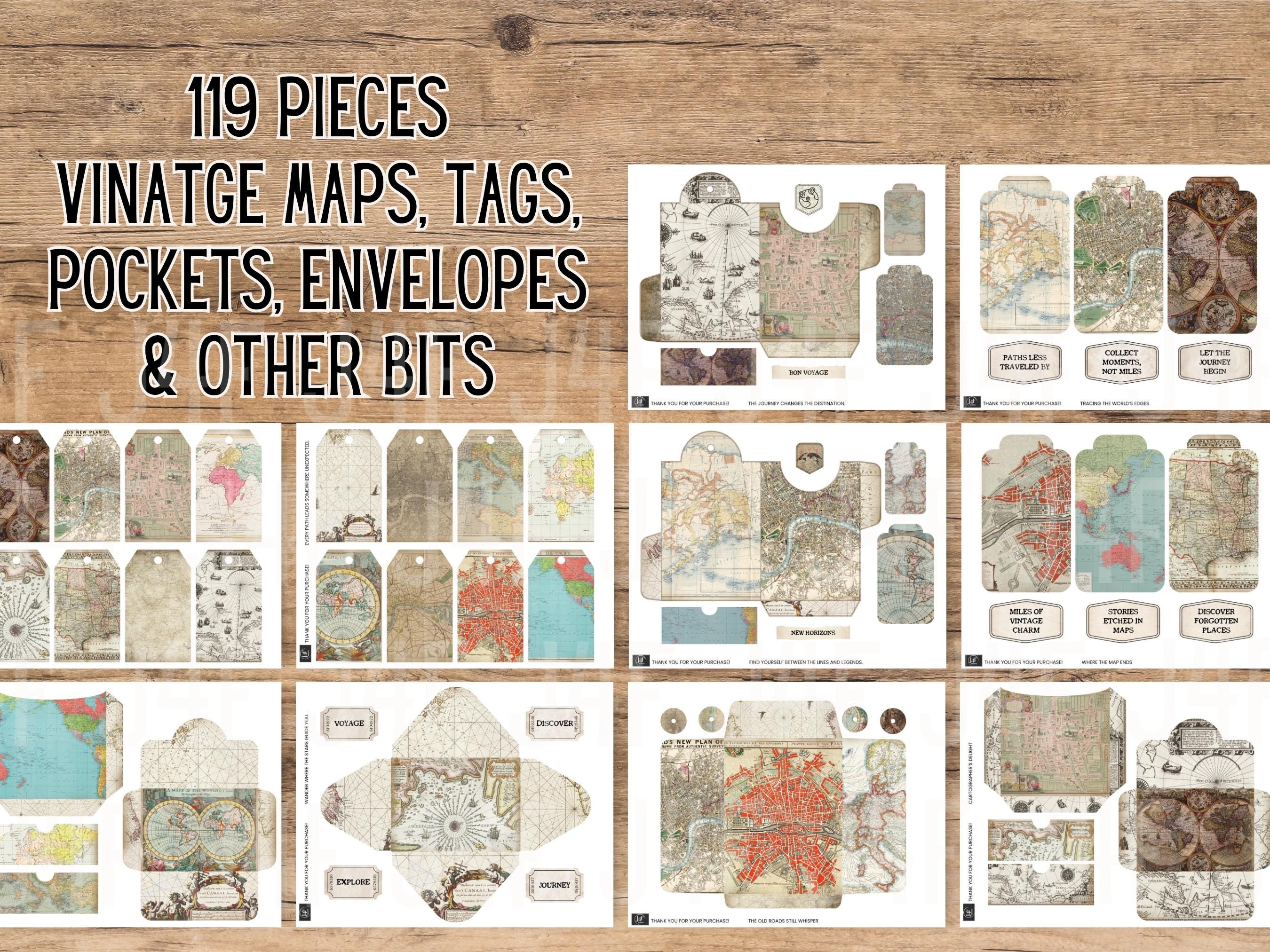Map Paper Printable Vintage World Map Papers, Traveler Junk Journal Supply Kit, Tags ...