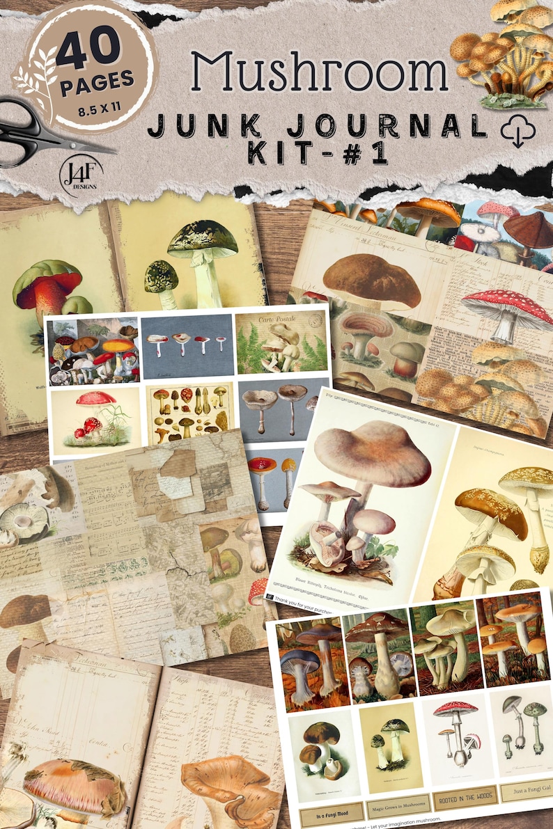Vintage Mushroom Junk Journal Kit Digital Downloaded Mushroom ...