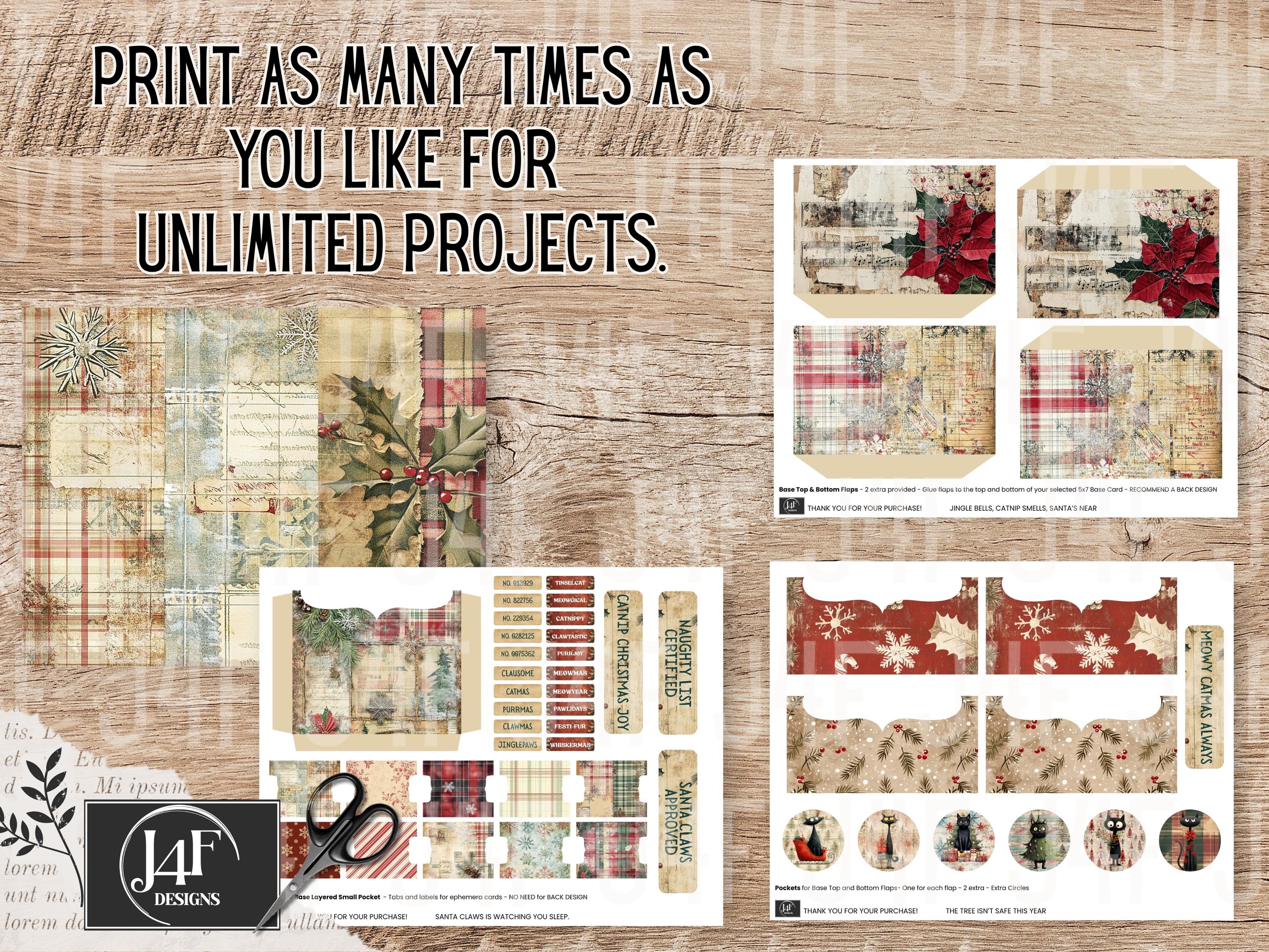 CAT CHRISTMAS Folio Junk Journal Kit, Christmas Ephemera Loaded Pocket ...
