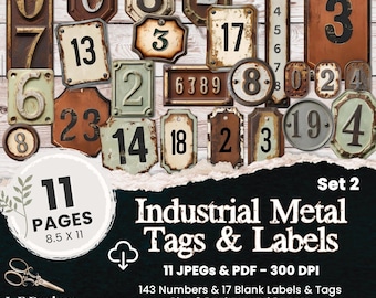 Metal Rustic Industrial Grungy Number Labels Printable Junk Journal ...
