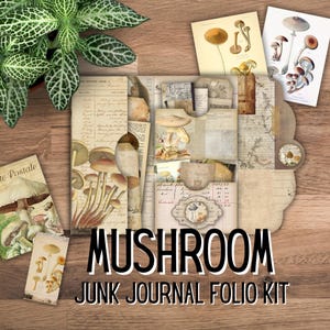 Kit folio de journal indésirable champignon, imprimable instantanément téléchargé, complément numérique éphémère, album chargé, dossier chargé, journalisation nature vintage PDF