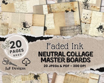 Neutral Collage Printable Junk Journal Master Board Collage Cutting Papers Scrappy Backing Basic Essentials Digital Downloaded Journal Paper